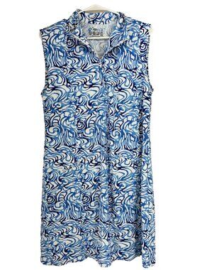 Ibkul Women XL Golf Dress Performance Blue Swirl Print Stretch UPF Protection